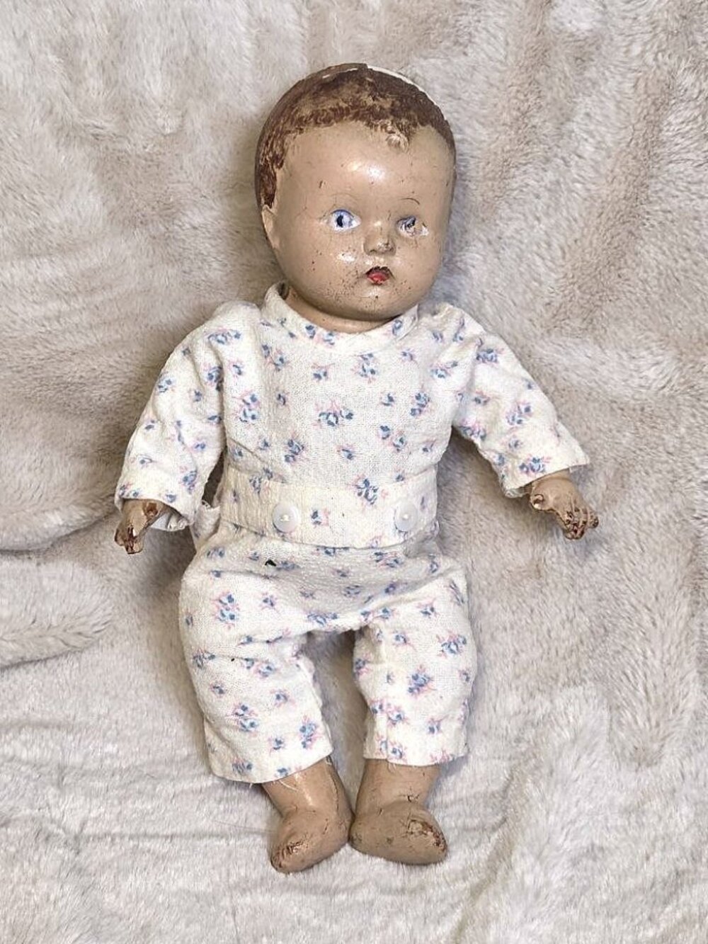 Vintage 1920s - 30s Composition Baby Doll - Unmarked - Needs Repair - #F